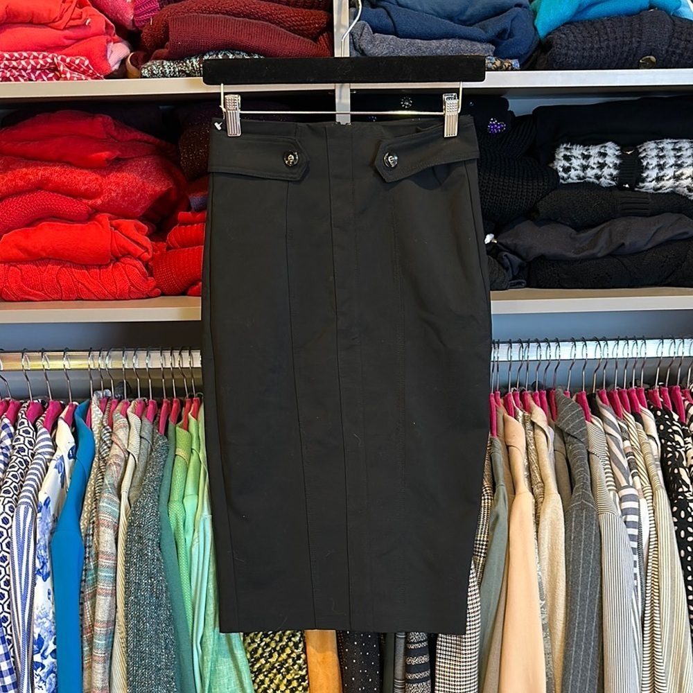 New York & Co. black back slit button detail pencil skirt size 2